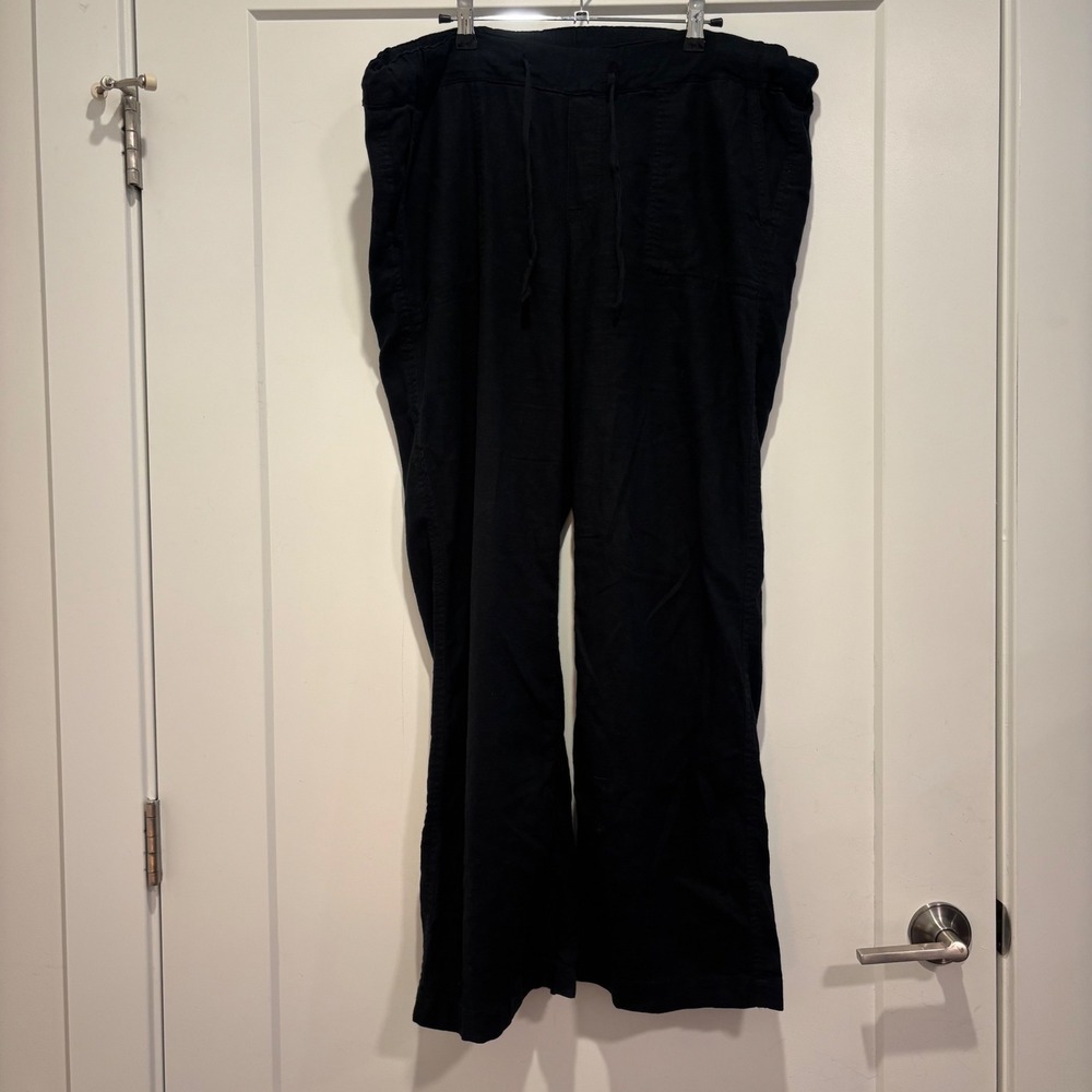 Caslon Mens Black Linen Blend Drawstring Wide Leg Relaxed Pants Size L